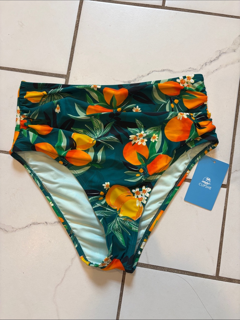 Women’s Cupshe High-Waist Bikini Bottoms with Orange Fruit Print - NWT, small